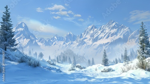 Wallpaper Mural frost snowy landscape mountains Torontodigital.ca