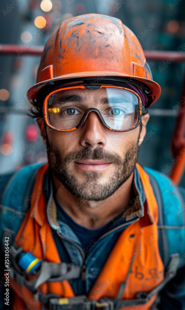 Portrait of worker in the helmet and goggles Portrait of worker in the helmet and goggles