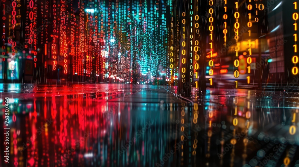 Fototapeta premium technology binary code rain