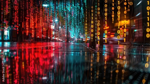 technology binary code rain