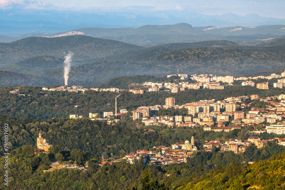 Aerial view with Veliko Tarnovo in Bulgaria panoramic scene