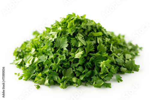 Heap of dried parsley close up isolated on white background 