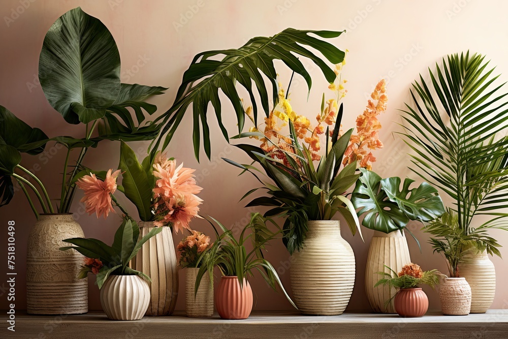 Sandy Tones and Vibrant Greens: Tropical Plant Decorations in Coastal Paradise