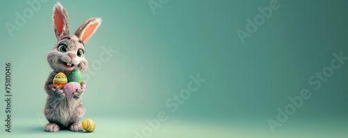 Easter bunny poster with easter eggs, copy space 