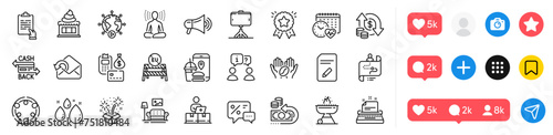 Interview, Ice cream and Selfie stick line icons pack. Social media icons. Typewriter, Change money, Clipboard web icon. Payment, Inclusion, Food app pictogram. Vector