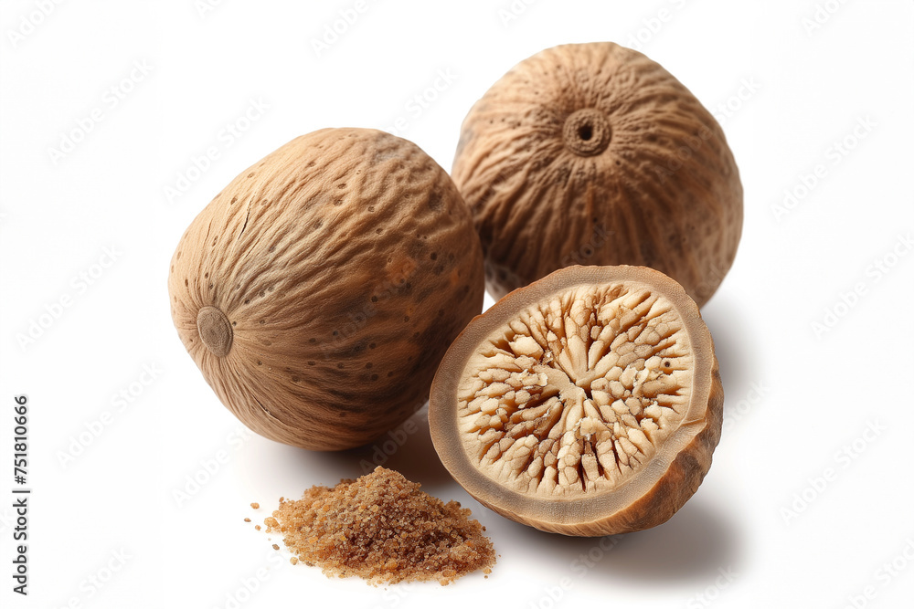 Nutmeg close up isolated on white background Nutmeg close up isolated on white background