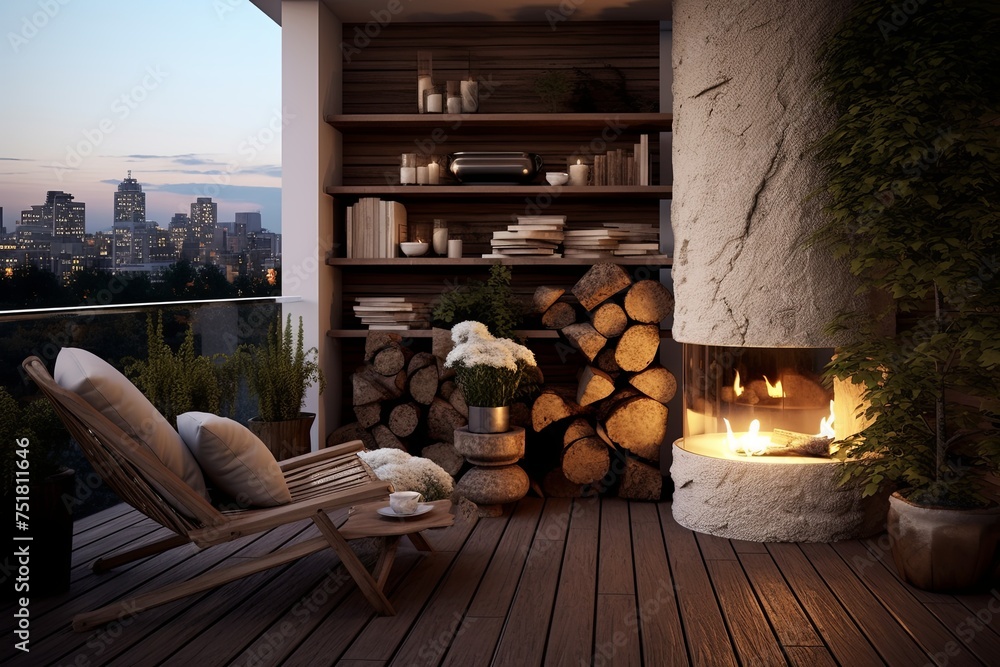Bamboo and Stone Urban Apartment: Cozy Fireplace & Garden Balcony Inspirations