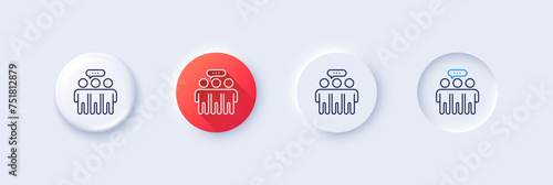 Employees group line icon. Neumorphic, Red gradient, 3d pin buttons. Collaboration sign. Development partners symbol. Line icons. Neumorphic buttons with outline signs. Vector
