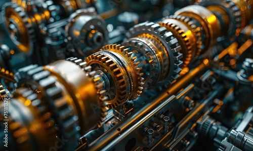 A close up view of the gears of a machine.