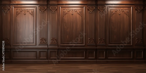 Luxury wood paneling background or texture. highly crafted classic   traditional wood paneling  with a frame pattern  often seen in courtrooms  premium hotels  and law offices.