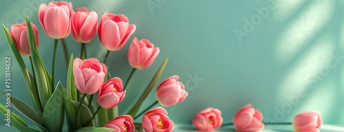 pink tulips on a green background © Irving
