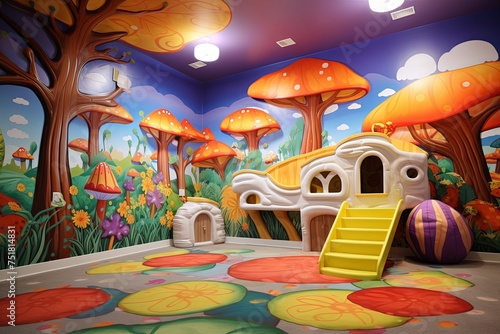Vibrant Enchanted Forest Wall Murals Playroom: Inspiring Creative Wonder Among Colorful Toys