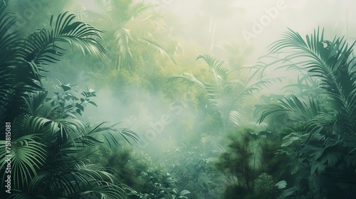 a painting of a tropical scene with palm trees © progressman