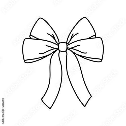 Outline ribbon for hair. Flat vector illustration. Trendy bow for presents wrapping. Gift birthday sale decor. Cute vintage hairstyle element