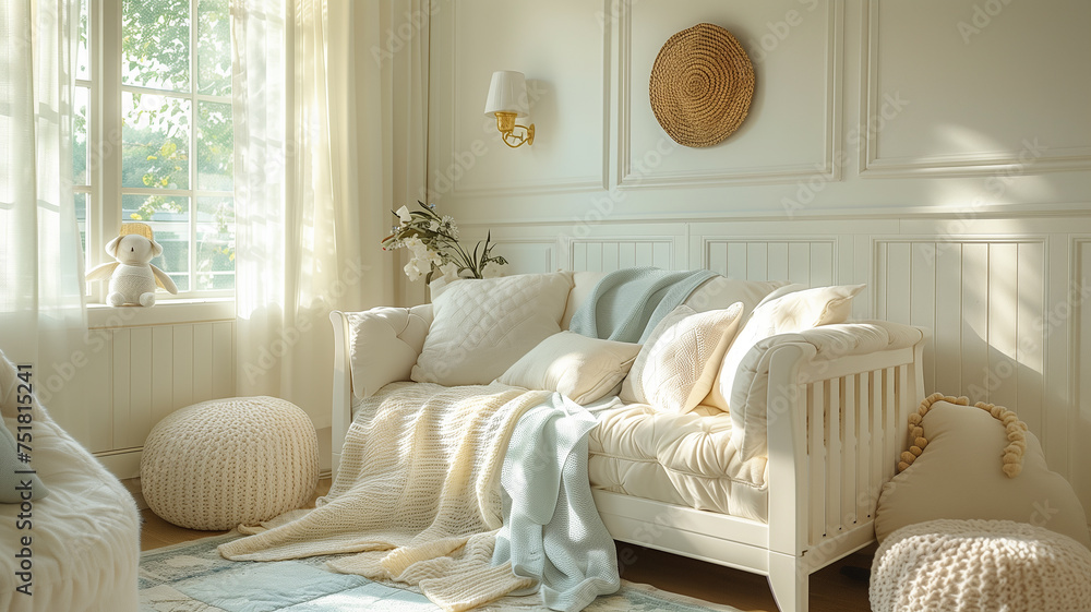 Light-themed nursery fosters calmness and relaxation for newborn Light-themed nursery fosters calmness and relaxation for newborn