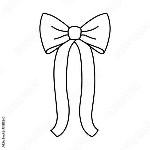 Outline ribbon for hair. Flat vector illustration. Trendy bow for presents wrapping. Gift birthday sale decor. Cute vintage hairstyle element