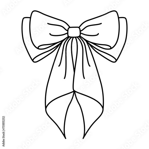 Outline ribbon for hair. Flat vector illustration. Trendy bow for presents wrapping. Gift birthday sale decor. Cute vintage hairstyle element