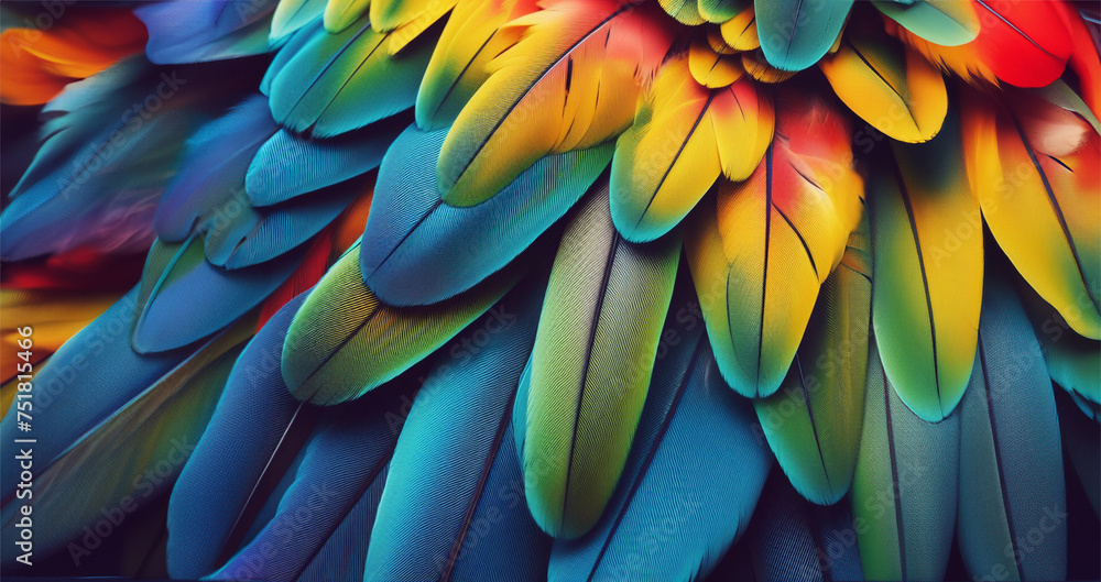 Colorful bird feathers background, parrot