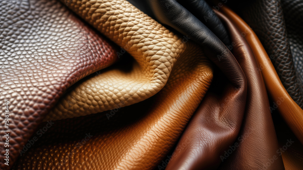 Advertising shot of texture of colored, brown tone perfect natural leather with folds and irregularities, close-up. High quality photo Advertising shot of texture of colored, brown tone perfect natural leather with folds and irregularities, close-up. High quality photo
