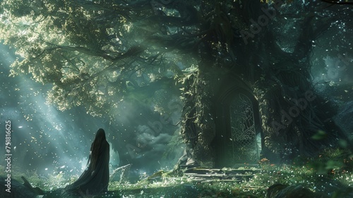 a fantasy forest with a giant tree photo