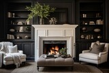 Vintage Black and White Home: Cozy Fireplace, Historic Architecture