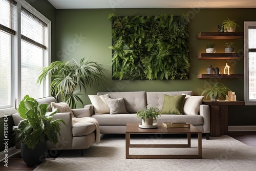 Voice-Activated Light Control: Modern Apartment Living Room with Green Wall Accents