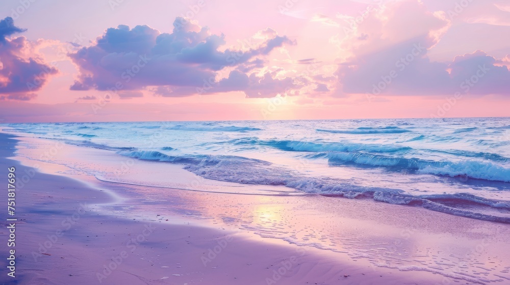Deserted beach at twilight with soft pastel colors background