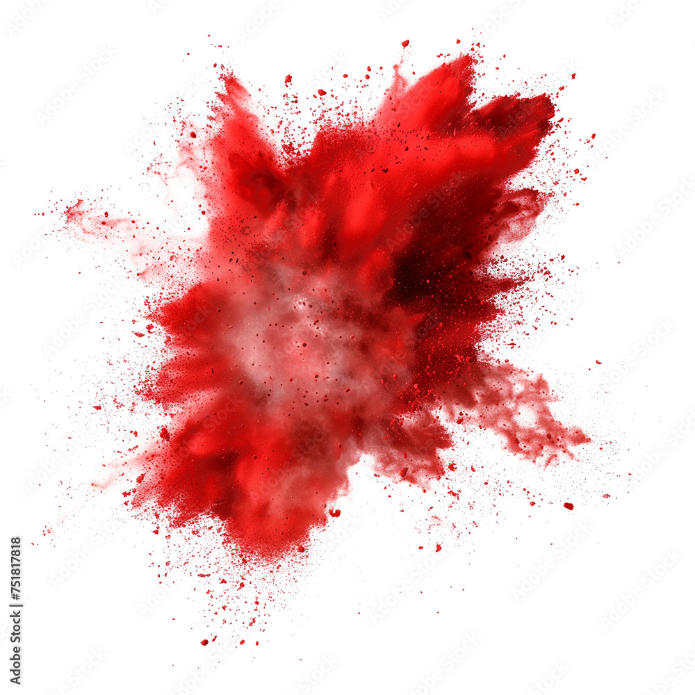 red powder explosion effect isolated or on white background