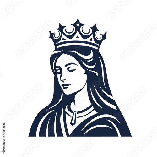 Vector illustration of The Mary Our Lady Virgin Mary Mother of Jesus, Holy Mary, madonna, black on white background, printable, suitable for logo, sign, tattoo, laser cutting, sticker
