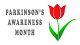 Banner with red tulip symbol of Parkinson's disease, isolated on transparent background. Parkinson's awareness month.