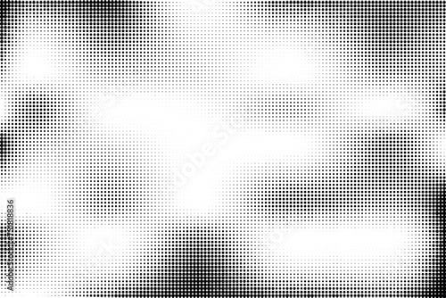 Dot halftone gradient background. Circle grid background. Black and white dotted wave pop art texture