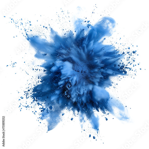 blue powder explosion effect isolated or on white background