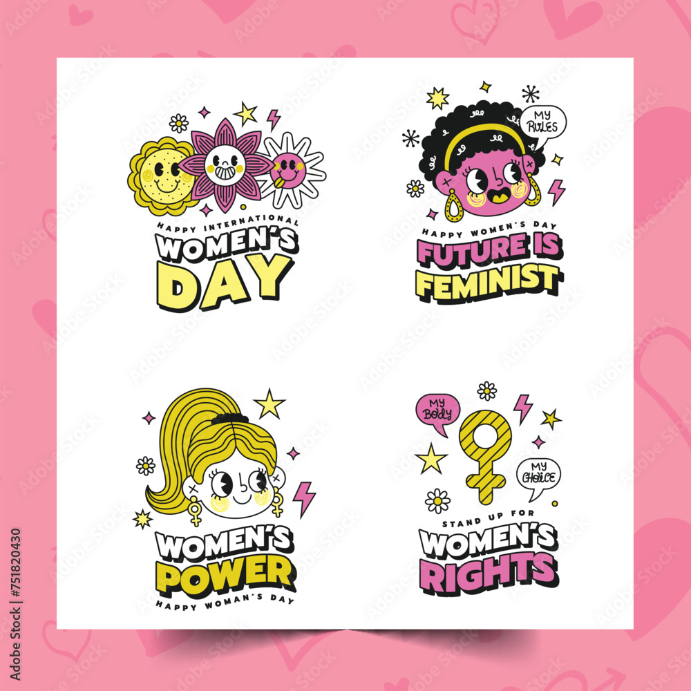 hand drawn international women s day labels collection design vector illustration