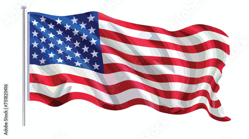 United States flag with waving wind isolated on whit