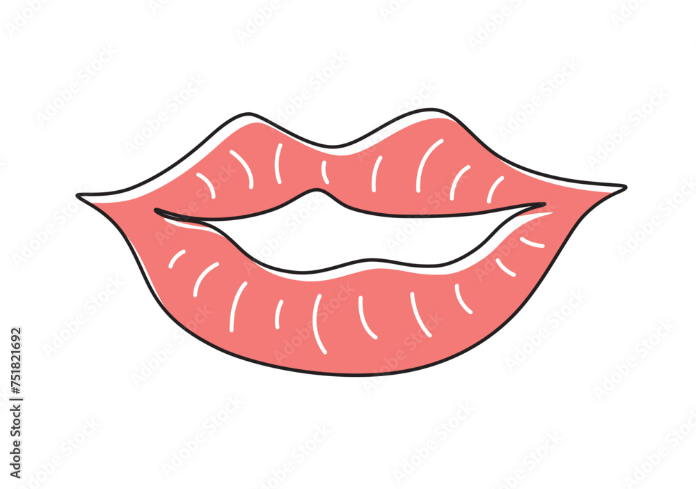 Red lips isolated cartoon doodle vector illustration Red lips isolated cartoon doodle vector illustration