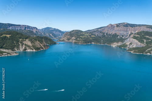 Scenic panorama of the Lake of Serre-Poncon  one of the largest reservoirs in Europe  Hautes-Alpes  France