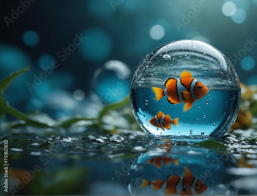 Obraz na płótnie gota de agua con peces en su interior