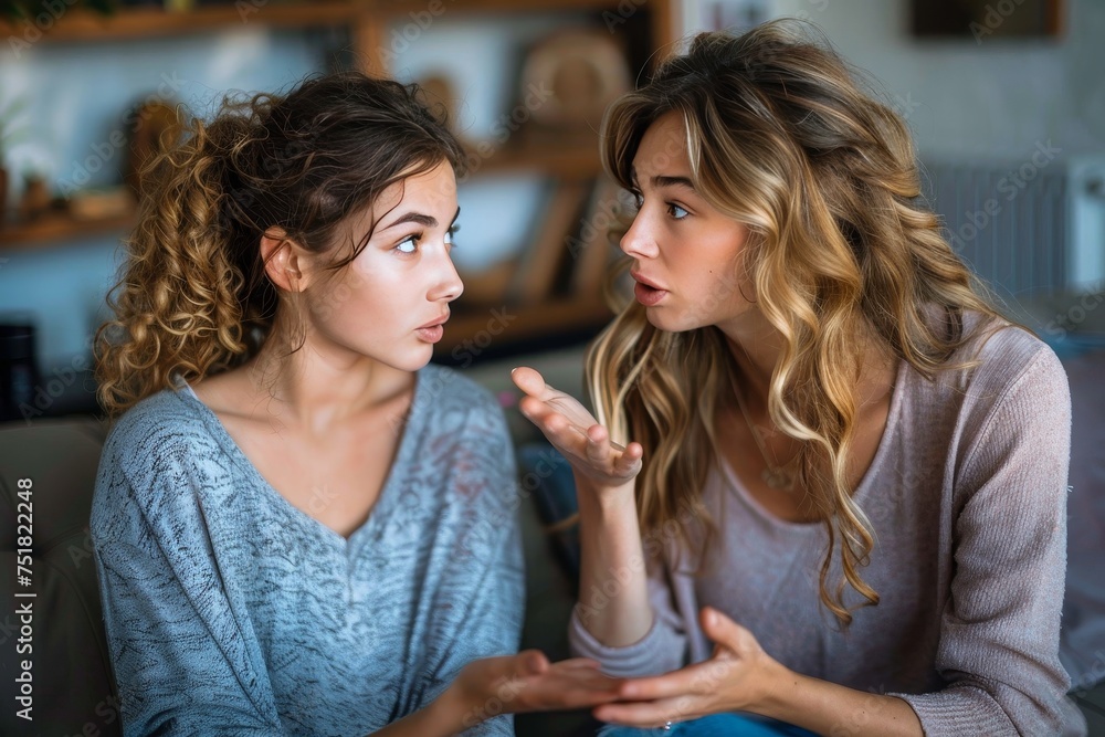 Heartfelt image of two women deeply immersed in conversation, reflecting genuine care and supportive engagement Heartfelt image of two women deeply immersed in conversation, reflecting genuine care and supportive engagement