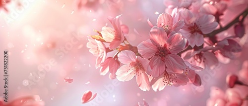 Delicate cherry blossoms on branch in soft light