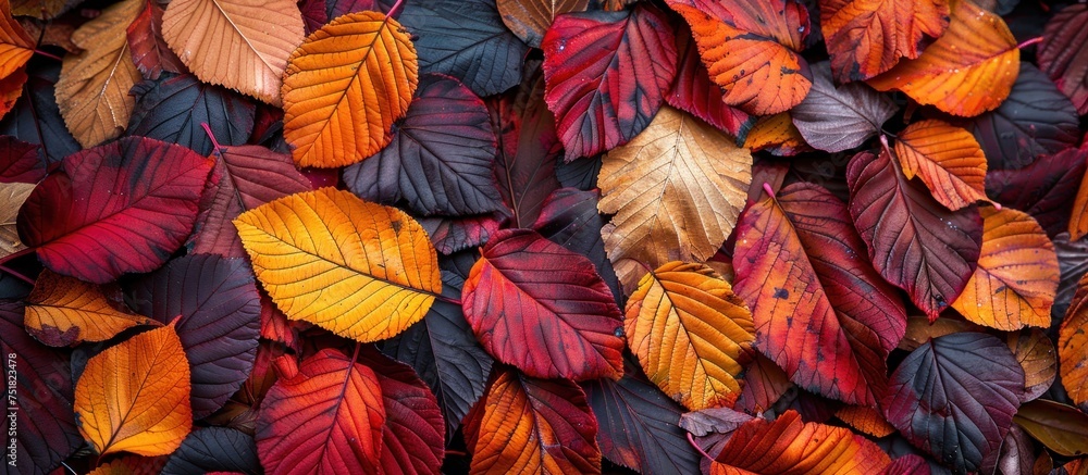 A cluster of vibrant autumn-colored mulberry leaves lying on the ground, creating a striking visual of seasonal foliage. A cluster of vibrant autumn-colored mulberry leaves lying on the ground, creating a striking visual of seasonal foliage.