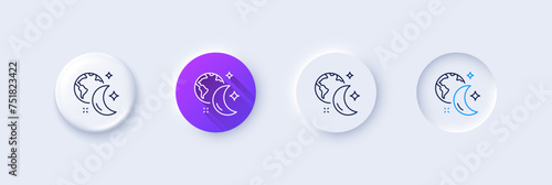 Sleep line icon. Neumorphic, Purple gradient, 3d pin buttons. Night internet sign. Planet with moon symbol. Line icons. Neumorphic buttons with outline signs. Vector