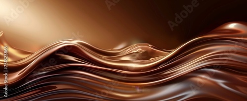 Lustrous folds of melted chocolate captured in a dynamic and rich abstract pattern, conveying indulgence and elegance.