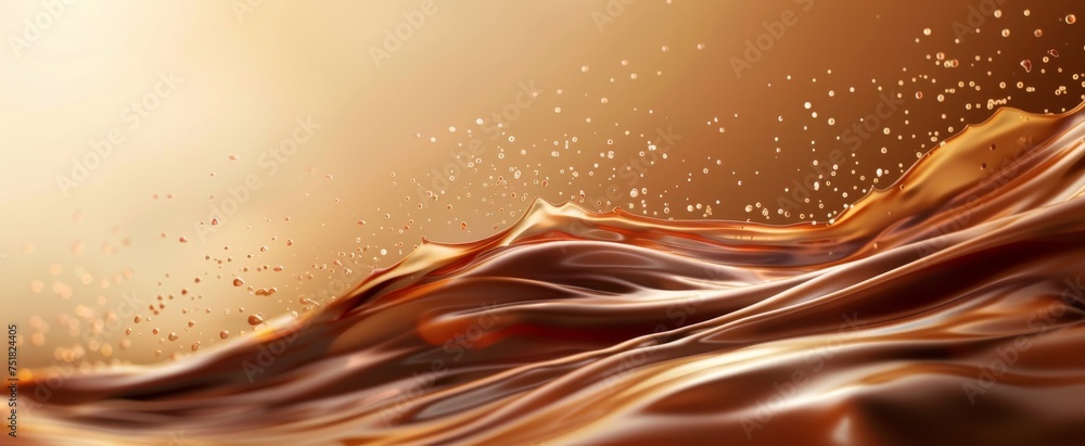 A captivating splash of milk and dark chocolate with airborne cocoa nibs, portraying a sense of motion and the irresistible allure of chocolate. - obrazy, fototapety, plakaty 