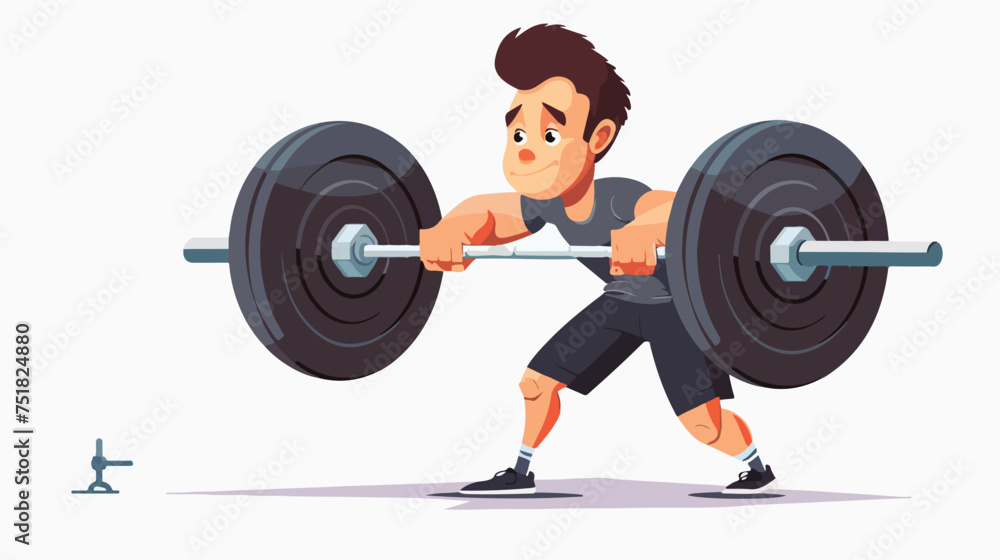 Young man lifting barbell training sport isolated on
