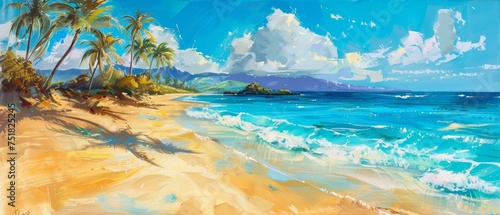 Tropical beach painting with palm trees and crystal blue waters © David