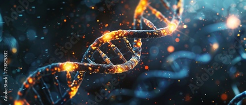 Illuminated double helix DNA strand in a scientific concept imagery photo