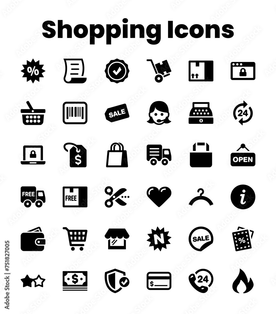 Set Black Solid Shopping Icons Set Black Solid Shopping Icons