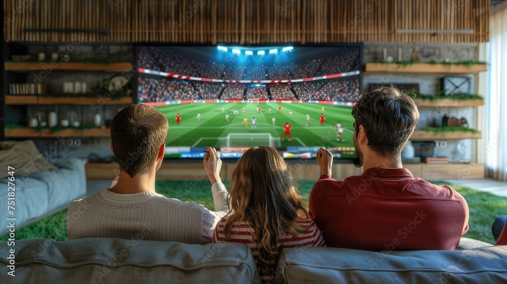Family Enjoying Football Match on Television: Global Sports Concept, Digital Composite
