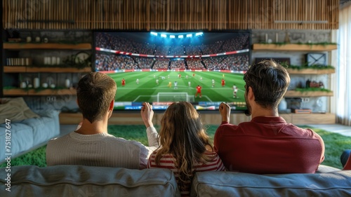 Family Enjoying Football Match on Television: Global Sports Concept, Digital Composite
 photo