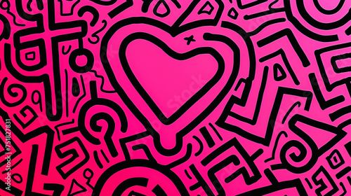 Pink heart on the wall with graffiti